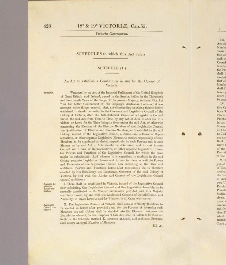 Victoria Constitution Act 1855 (UK), p428
