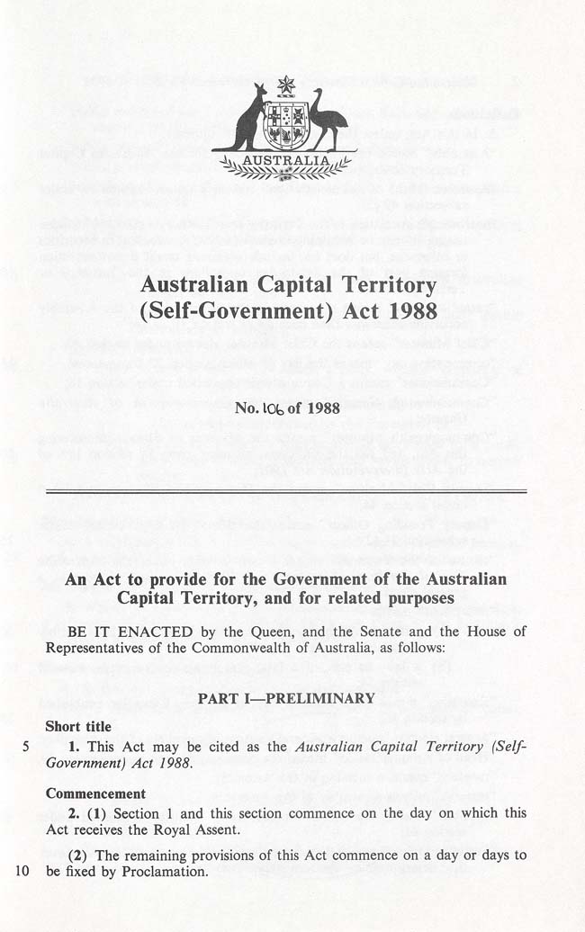 Australian Capital Territory (Self-Government) Act 1988 (Cth), p1