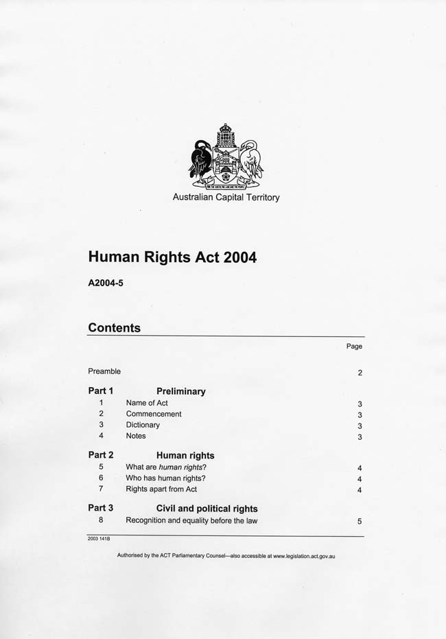human rights act. Human Rights Act 2004 (ACT)