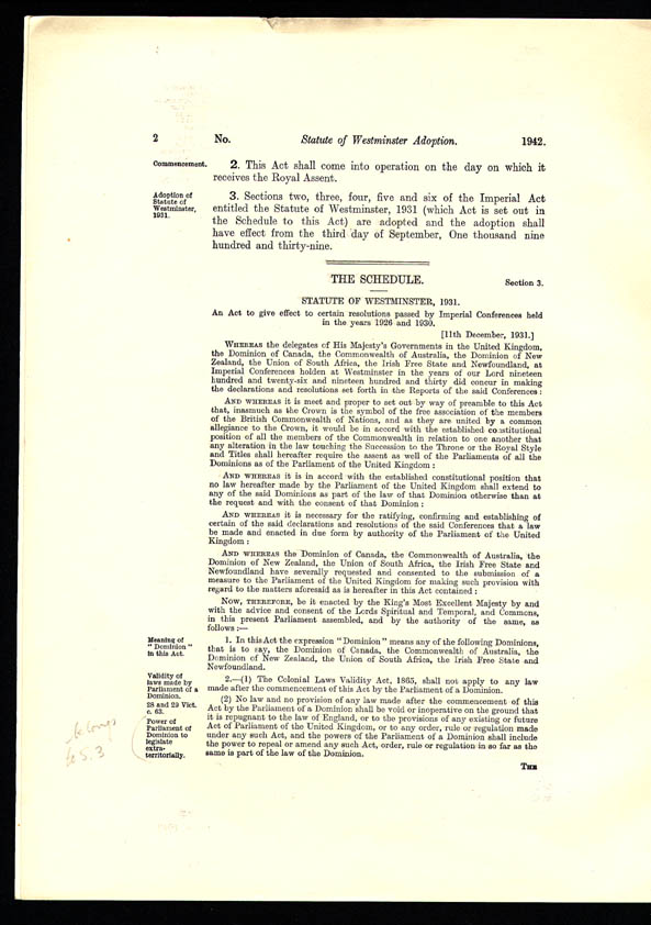 Statute of Westminster Adoption Act 1942 (Cth), p2