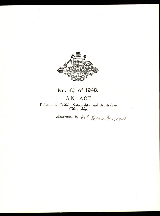 Nationality and Citizenship Act 1948 (Cth), cover