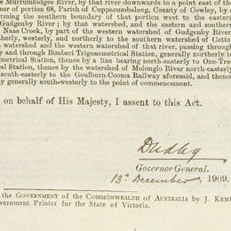 This detail shows the signature of the Governor-General on the assent to the Act.