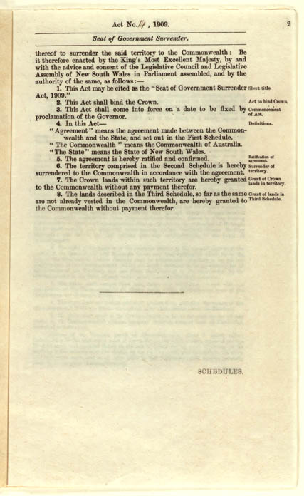 Seat of Government Surrender Act 1909 (NSW), p2