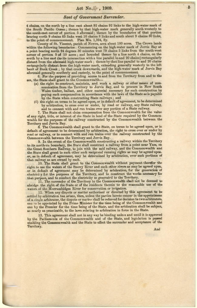 Seat of Government Surrender Act 1909 (NSW), p5