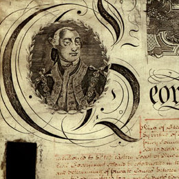 This detail shows some of the decorative border on the Charter of Justice.