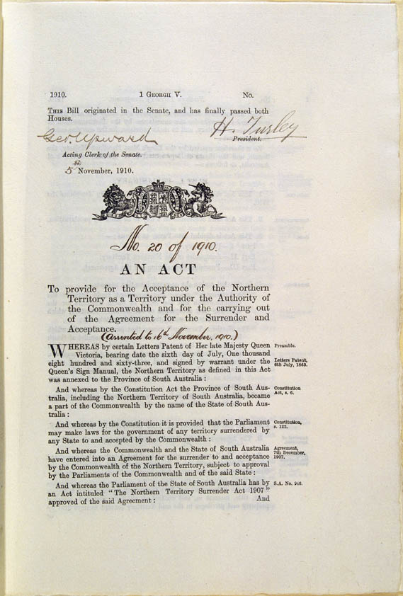 Northern Territory Acceptance Act 1910 (Cth), p1