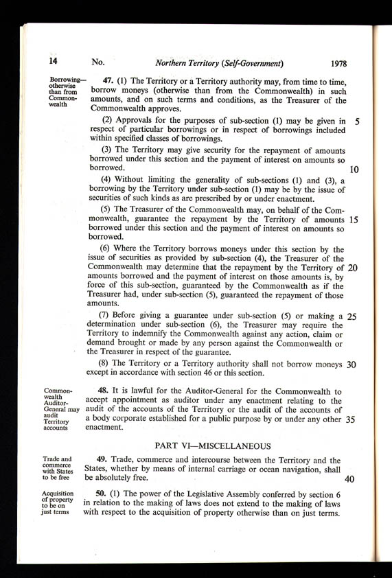 Northern Territory (Self-Government) Act 1978 (Cth), p14
