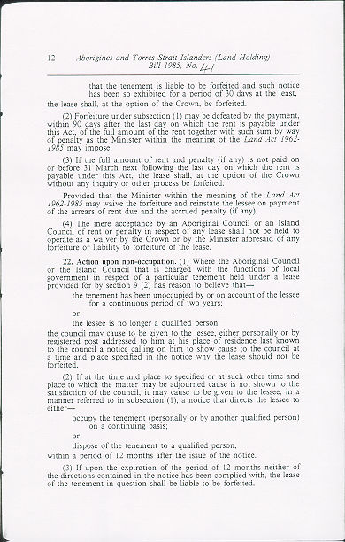 Aborigines and Torres Strait Islanders (Land Holding) Act 1985 (Qld), p12