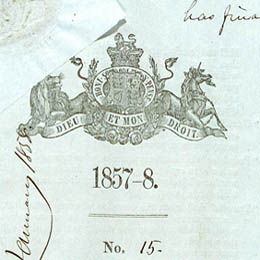 Detail showing the crest on the title page of the Real Property or 'Torrens Title' Act 1858 (SA).