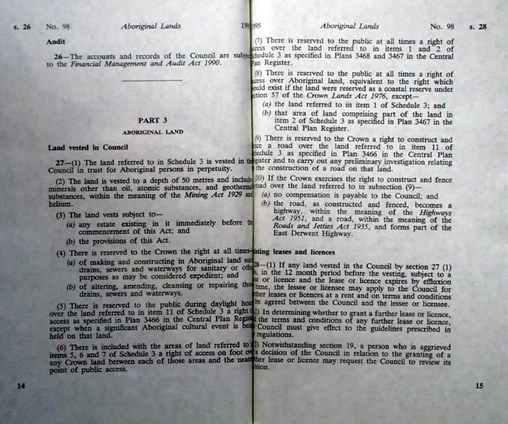 Aboriginal Lands Act 1995 (Tas), pp14-15