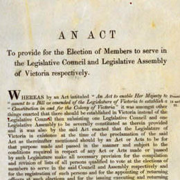 Detail from the title page of the Electoral Act 1856 (Vic).