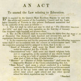 Detail from the title page of the Education Act 1872 (Vic).