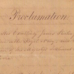 Detail from the title page of Lieutenant-Governor Stirling's Proclamation of the Colony of Western Australia.